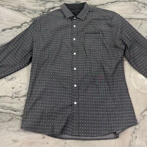 Men's Charcoal Micro-Pattern Long-Sleeve Button-Down Shirt